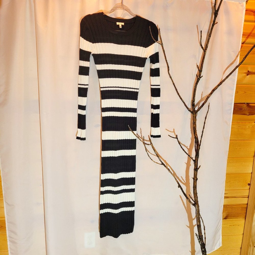 Ella Moss Black White Striped Maxi Sweater Dress Size M